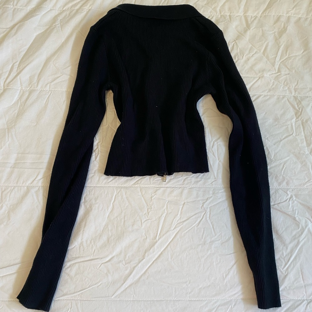 Black Front Zip Collared Long-Sleeve Top - Picture 8 of 8